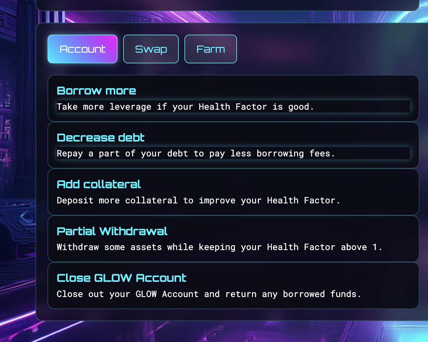 Available Glow Account Operations: